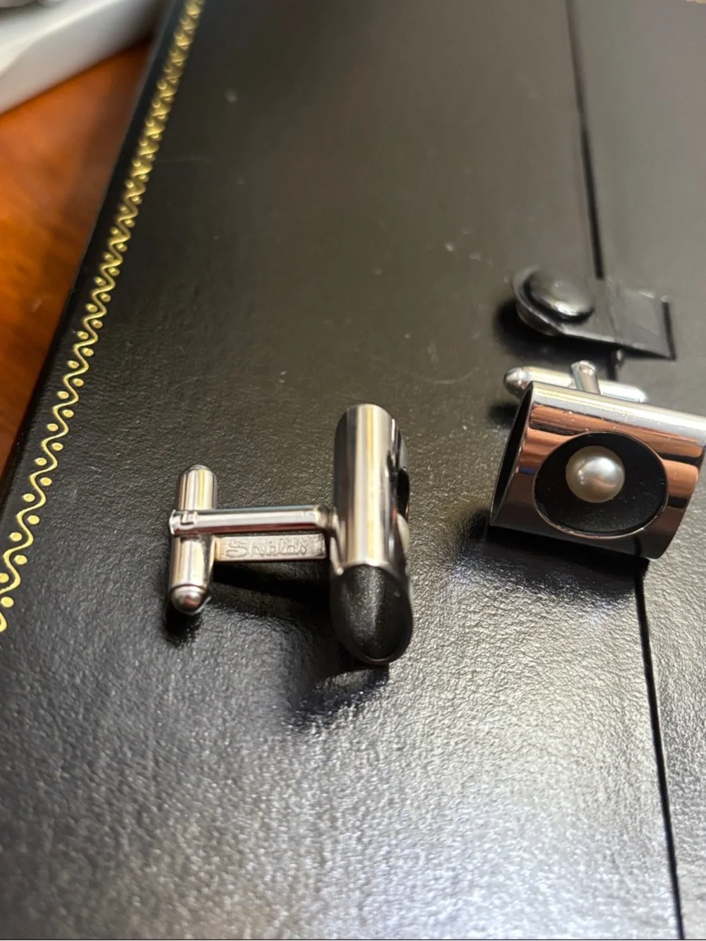 Silver Tone Square Cufflinks with Pearl Accent